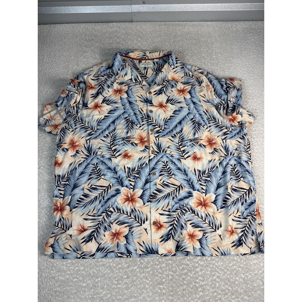 Caribbean Pure Silk Shirt Mens Big 3X Floral Hawaiian Short Sleeve Button Up